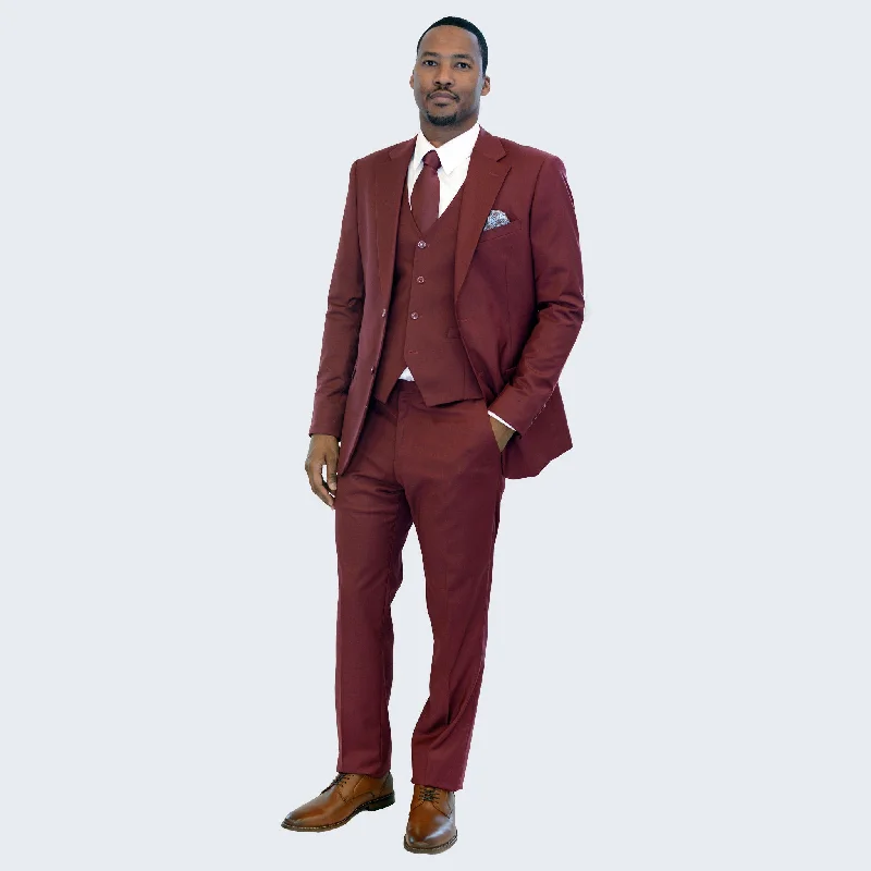 Effortless Minimal Layered Styles Men's Burgundy Suit Three Piece Set by Stacy Adams - Wedding - Prom Effortless Minimal Layered Styles Men's Burgundy Suit Three Piece Set by Stacy Adams - Wedding - Prom