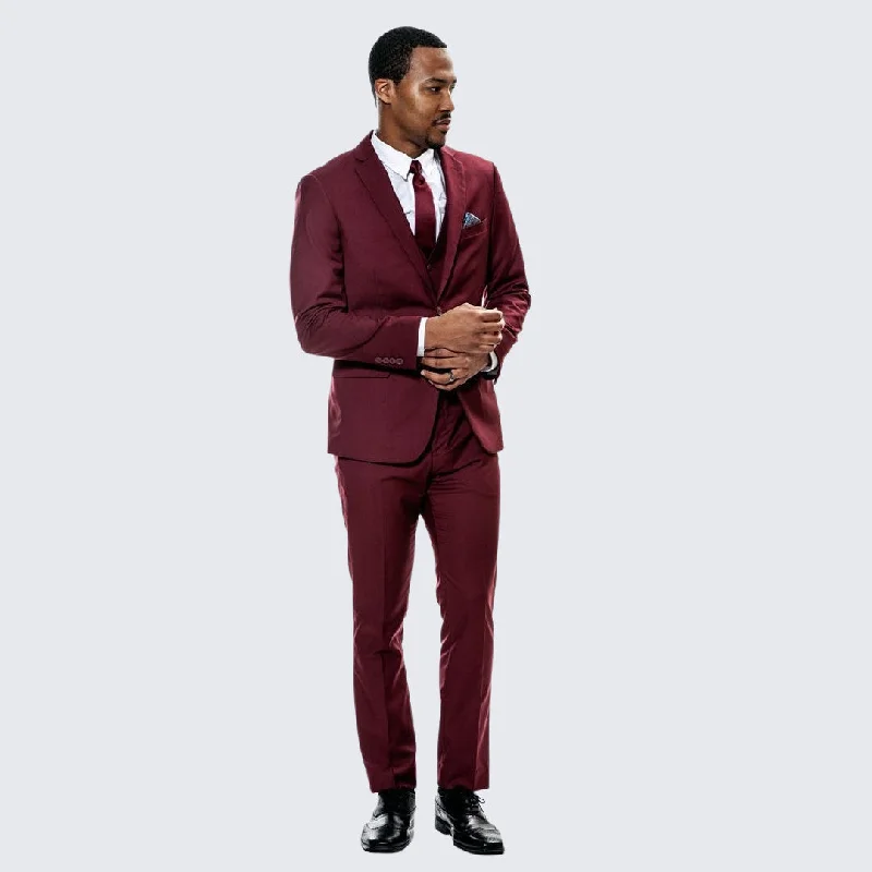 Effortless Urban Casual Styles Burgundy Skinny Fit Suit Three Piece Set - Separates - Wedding - Prom Effortless Urban Casual Styles Burgundy Skinny Fit Suit Three Piece Set - Separates - Wedding - Prom
