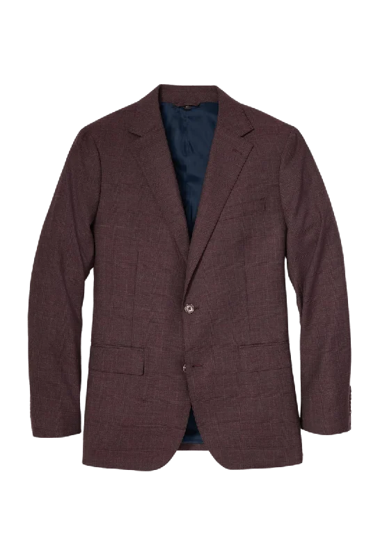 Smart Edge Stylish Suits Burgundy Windowpane Lined 2-Button Stretch Suit