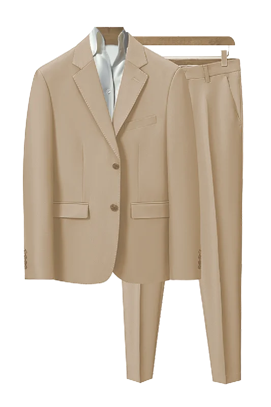 Smart Minimal Weekend Styles Champagne Brown Slim Fit 2 Piece 2 Button Suit