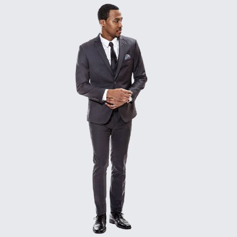 Polished Minimal Relaxed T-shirts Charcoal Skinny Fit Suit Three Piece Set - Separates - Wedding - Prom Polished Minimal Relaxed T-shirts Charcoal Skinny Fit Suit Three Piece Set - Separates - Wedding - Prom