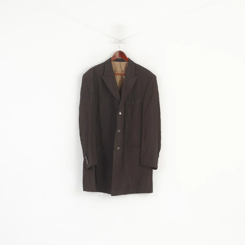 Understated Luxury Smart Pants Wilvorst Men 56 46 Blazer Brown Wool Striped Shiny Long Single Breasted Jacket Understated Luxury Smart Pants Wilvorst Men 56 46 Blazer Brown Wool Striped Shiny Long Single Breasted Jacket