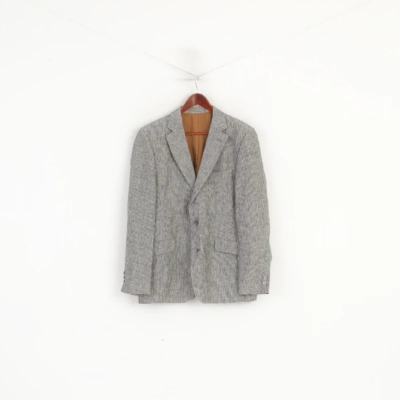 Effortless Classic Athletic Outfits Gino Marcello Men 50 40 Blazer Grey Striped 100% Linen Single Breasted Jacket Effortless Classic Athletic Outfits Gino Marcello Men 50 40 Blazer Grey Striped 100% Linen Single Breasted Jacket