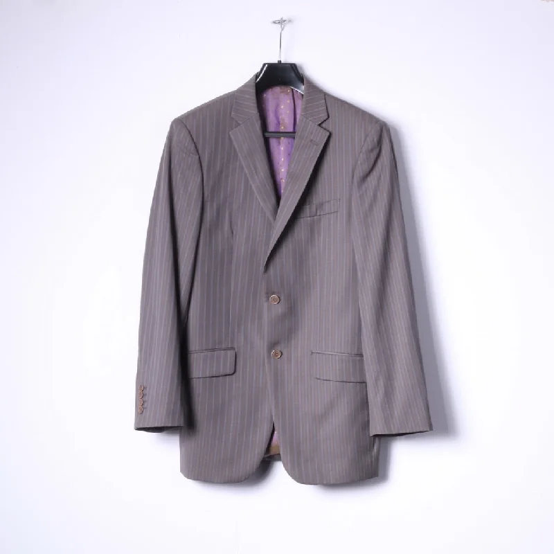 Rugged Luxe Lightweight Tops Ted Baker Elevated Men 38 Blazer Grey Brown Striped Wool Single Breasted Jacket Rugged Luxe Lightweight Tops Ted Baker Elevated Men 38 Blazer Grey Brown Striped Wool Single Breasted Jacket