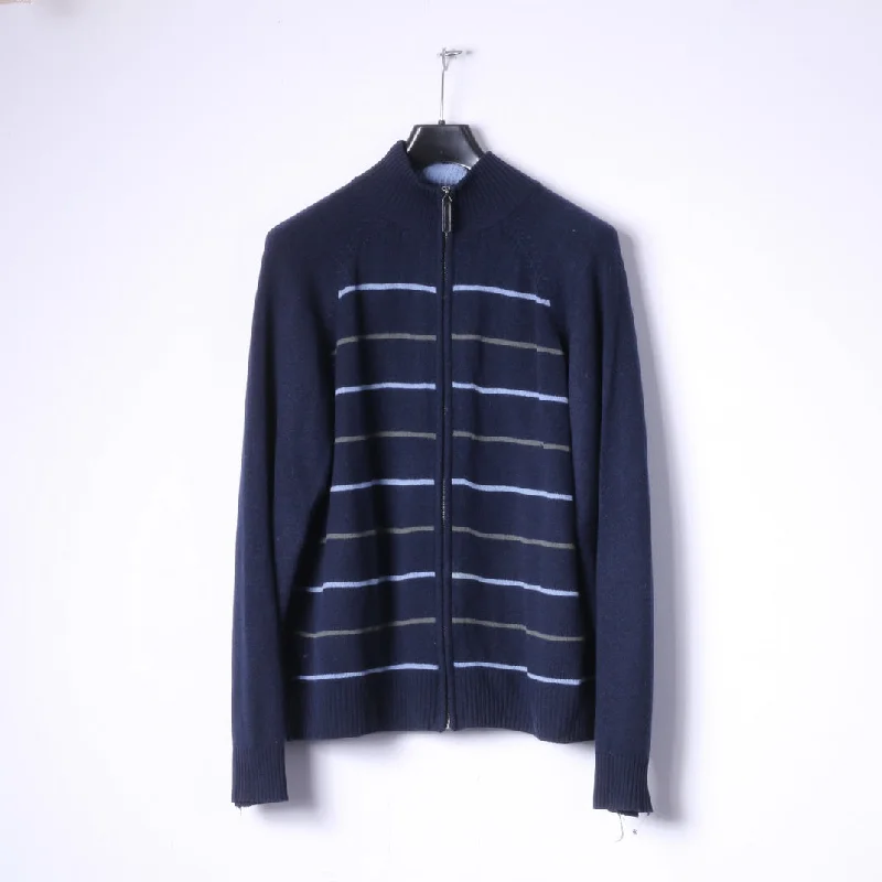 Monochrome Minimal Soft Fabrics Guise Mens XL Sweater Navy Striped Wool Cashmere Blend Zip Up Cardigan Monochrome Minimal Soft Fabrics Guise Mens XL Sweater Navy Striped Wool Cashmere Blend Zip Up Cardigan