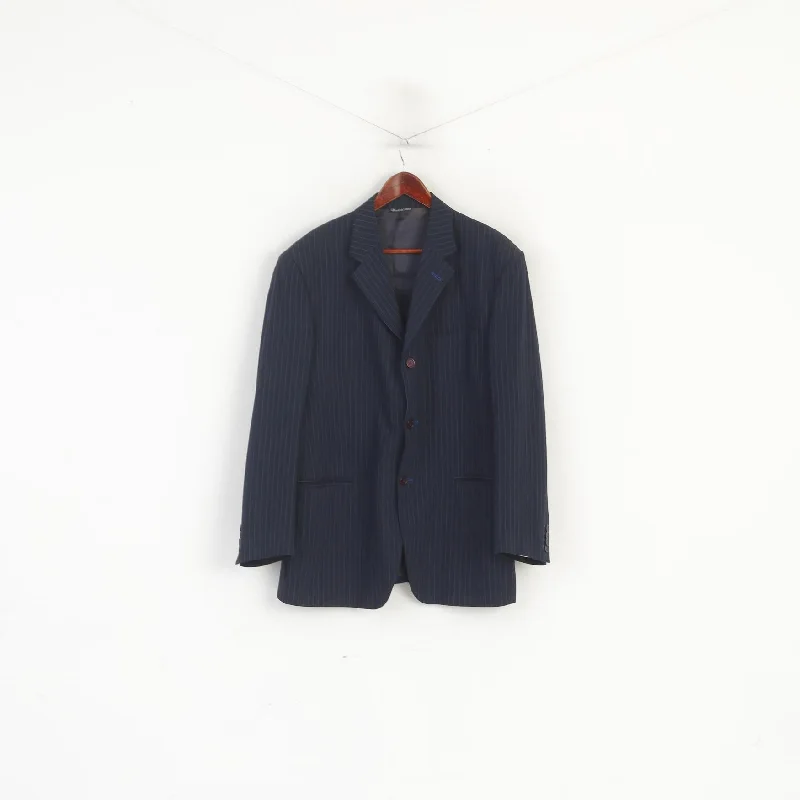 Vintage Contemporary Easygoing Wardrobe Gaudi Men 54 44 Blazer Navy Wool Striped Single Breasted Italy Vintage Jacket Vintage Contemporary Easygoing Wardrobe Gaudi Men 54 44 Blazer Navy Wool Striped Single Breasted Italy Vintage Jacket