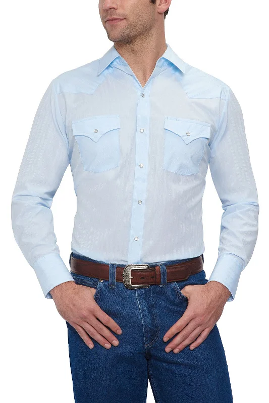 Contemporary Edge Smart Casual Light Blue Long Sleeve Tone on Tone Western Shirt