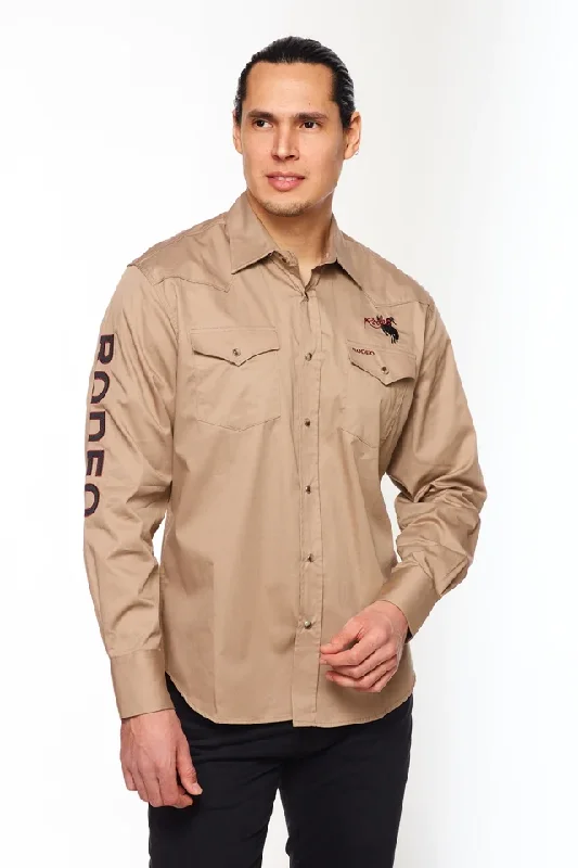 Smart Rugged Chic Outfits All Cotton Men's Khaki Western RODEO Shirt