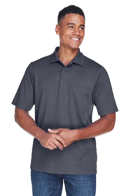 Retro Smart Travel Wear Core 365 Mens Origin Performance Moisture Wicking Short Sleeve Polo Shirt w/ Pocket - Carbon Grey Retro Smart Travel Wear Core 365 Mens Origin Performance Moisture Wicking Short Sleeve Polo Shirt w/ Pocket - Carbon Grey