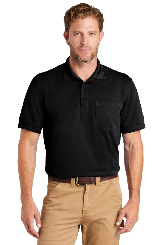 Sleek Rugged Trendy Look CornerStone Mens Industrial Moisture Wicking Short Sleeve Polo Shirt w/ Pocket - Black Sleek Rugged Trendy Look CornerStone Mens Industrial Moisture Wicking Short Sleeve Polo Shirt w/ Pocket - Black