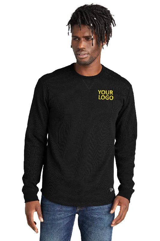 Urban Minimal Bold Outfits New Era Thermal Long Sleeve Custom T Shirts, Black