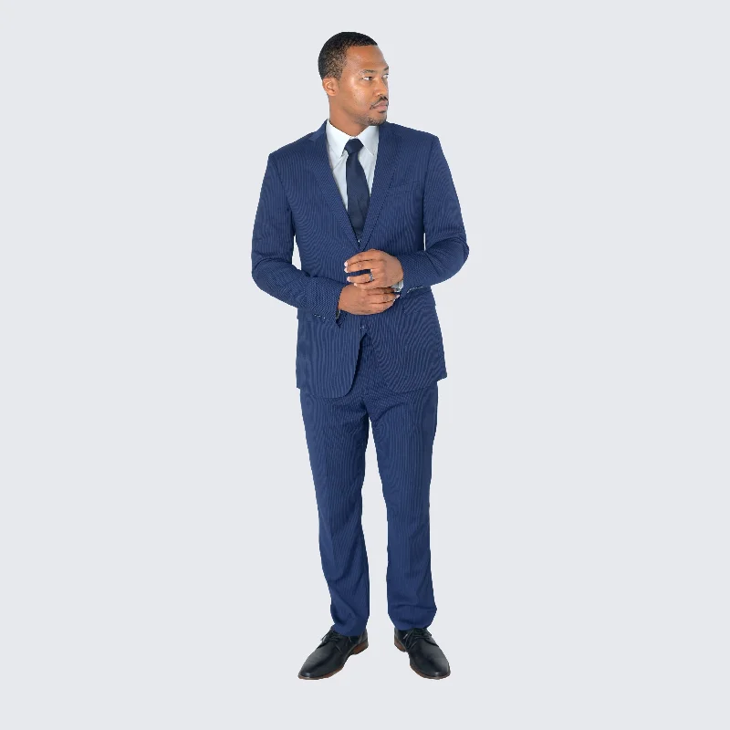 Chic Smart Sports Gear Dark Blue Pin Stripe Suit Three Piece Set - Wedding - Prom