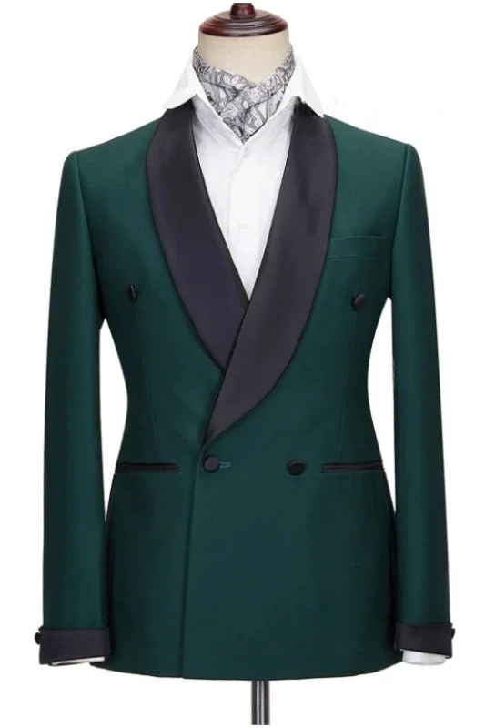 Relaxed Street Fashion Tops Dark Green Slim Fit Double Breasted 2 Piece Wedding Groom Suits With Black Lapel Relaxed Street Fashion Tops Dark Green Slim Fit Double Breasted 2 Piece Wedding Groom Suits With Black Lapel