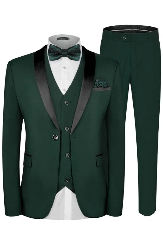 Polished Edge Comfortable Fits Deep Green Black Lapel Three Pieces One Button Men Suits For Wedding Prom Tuxedo Dinner Party Polished Edge Comfortable Fits Deep Green Black Lapel Three Pieces One Button Men Suits For Wedding Prom Tuxedo Dinner Party