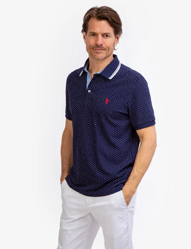 Contemporary Rugged Layered Styles DOT PRINT POLO SHIRT