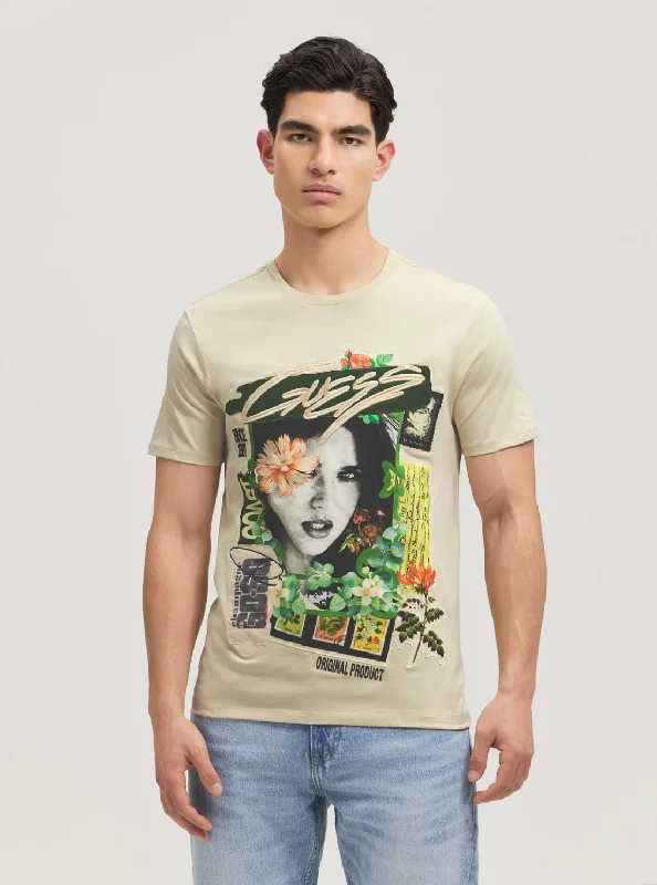 Urban Cool Easygoing Wardrobe Eco Beige Botanical Collage T-Shirt