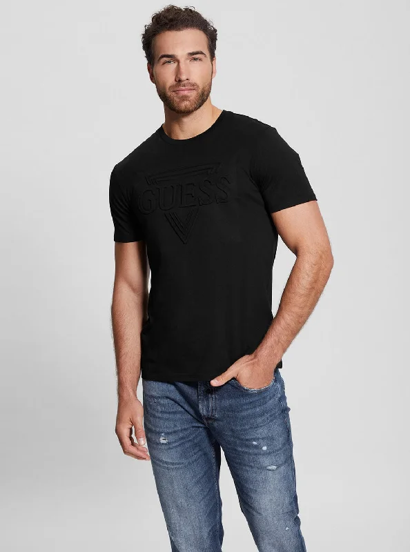 Classic Monochrome Casual Outerwear Eco Black Embossed Logo T-Shirt