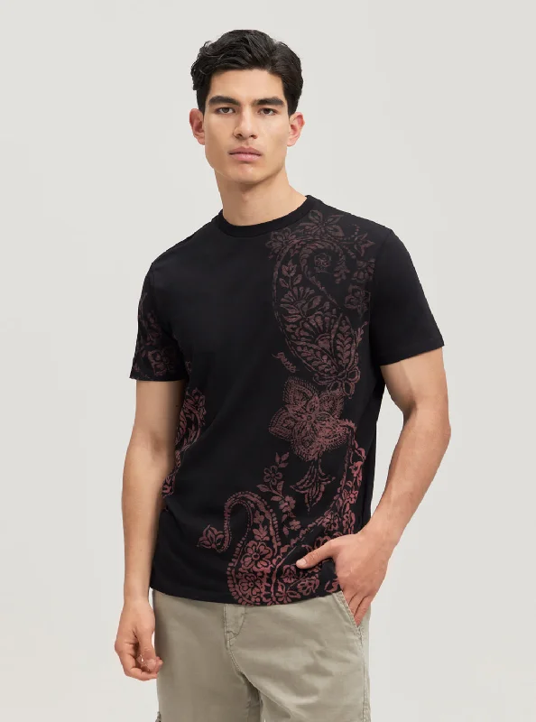 Minimal Classic Casual Styles Eco Black Faded Paisley T-Shirt