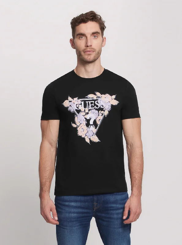 Urban Chic Comfortable Fits Eco Black Flowers Triangle T-Shirt
