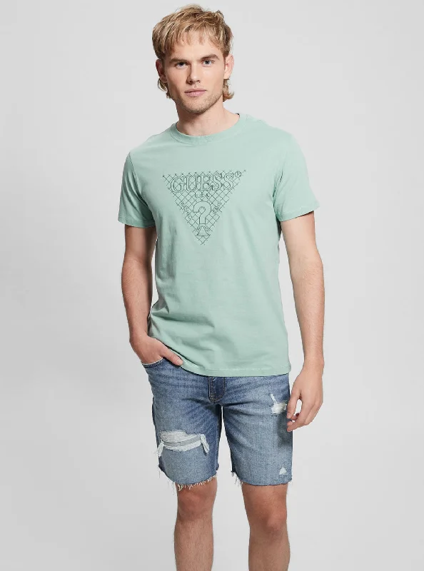 Timeless Smart Weekend Styles Eco Green Triangle Embroidered T-Shirt