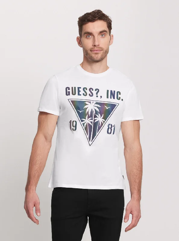Retro Edge Layered Outfits Eco White Iridescent Palms T-Shirt