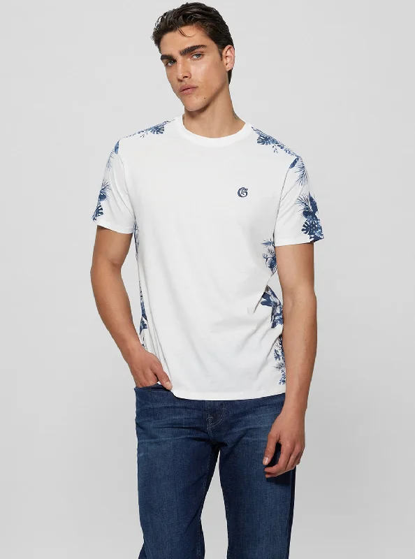 Modern Relaxed Lightweight Tops Eco White Watercolour Palms T-Shirt