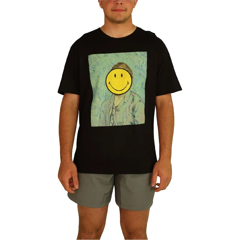 Retro Monochrome Fashionable Wear Elevenparis Mens Van Gogh Smiley Graphic T-Shirt