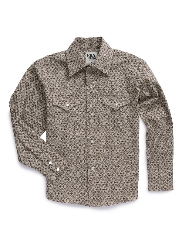 Modern Relaxed All-Season Wear Ely & Walker Men's Western Khaki Medallion Long Sleeve Pearl Snap Shirt Modern Relaxed All-Season Wear Ely & Walker Men's Western Khaki Medallion Long Sleeve Pearl Snap Shirt