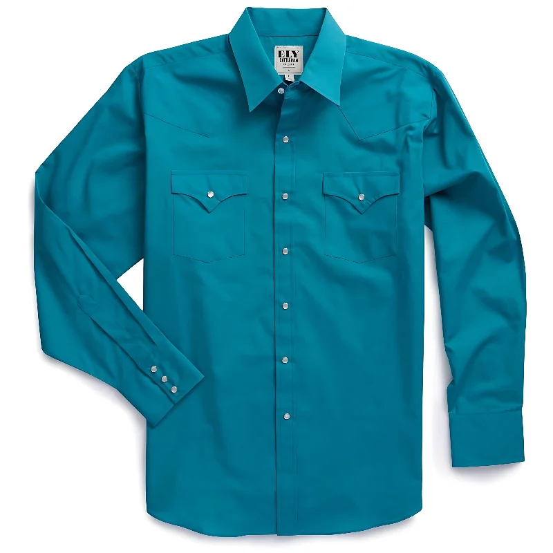 Smart Cool Casual Fits Ely & Walker Men's Western Teal Long Sleeve Pearl Snap Shirt