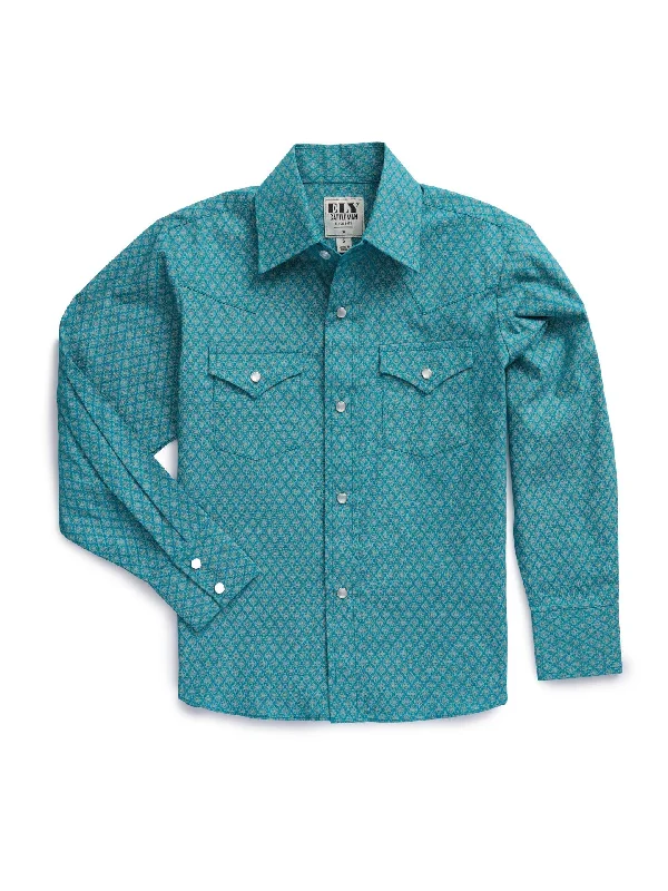 Casual Sleek Fashion Tops Ely & Walker Men's Western Teal Medallion Long Sleeve Pearl Snap Shirt Casual Sleek Fashion Tops Ely & Walker Men's Western Teal Medallion Long Sleeve Pearl Snap Shirt