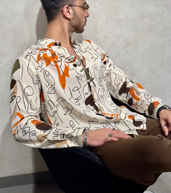 Relaxed Chic Bold Outfits Face of Art Print Full Sleeves Shirt