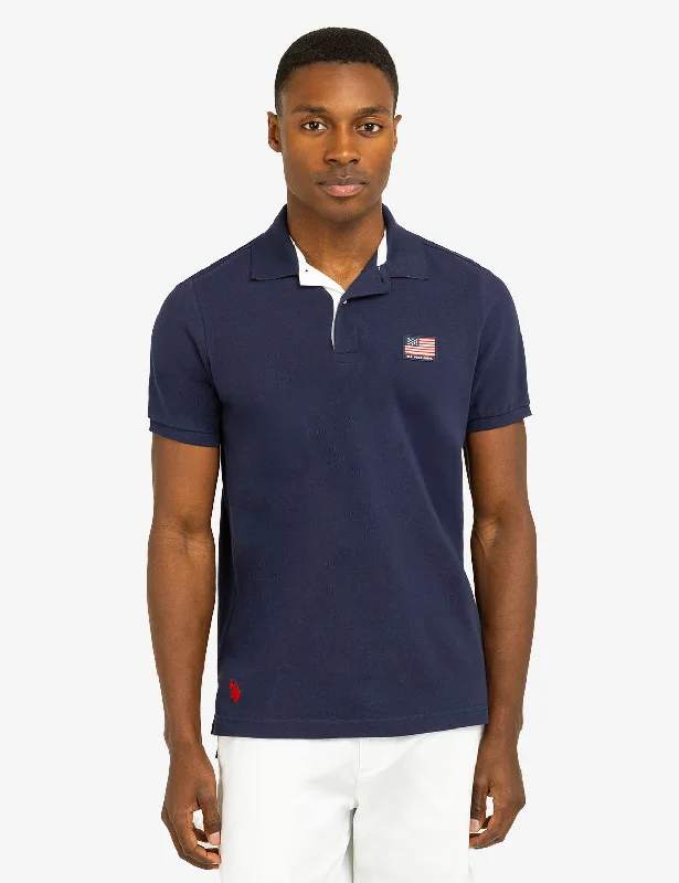 Rugged Luxe Versatile Wear FLAG PIQUE POLO SHIRT WITH UNDER COLLAR DETAIL
