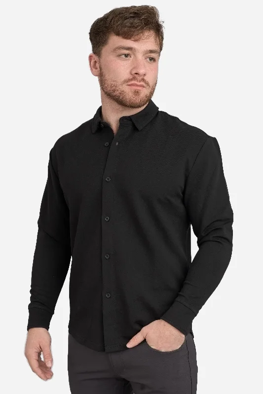 Modern Minimal Casual Shoes Flex Button Down Shirt Black