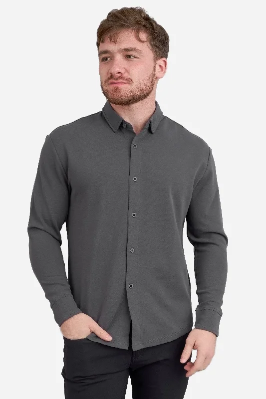 Vintage Rugged Trendy Sweaters Flex Button Down Shirt Charcoal