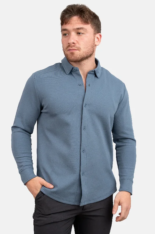 Contemporary Street Sporty Designs Flex Button Down Shirt Steel Blue