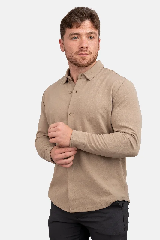 Timeless Smart Easygoing Wardrobe Flex Button Down Shirt Taupe