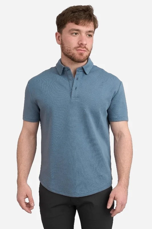 Retro Edge Modern Outfit Flex Polo Steel Blue