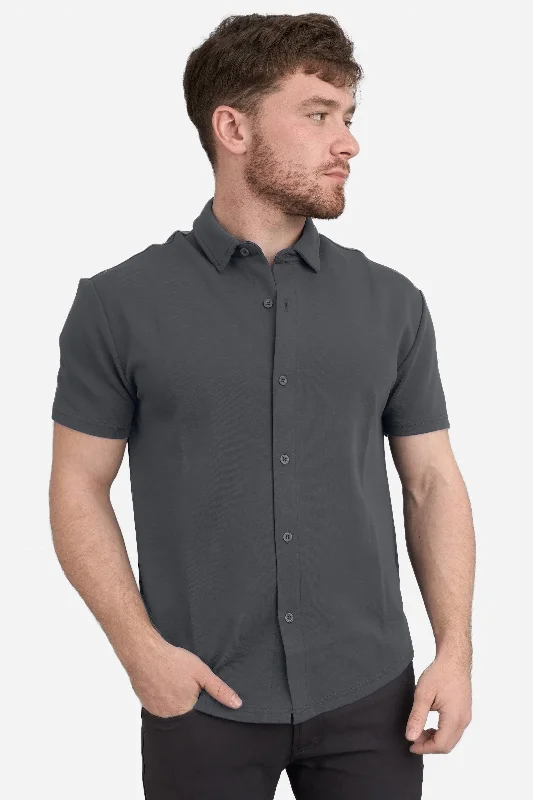 Street Minimal Casual Jackets Flex Short Sleeve Button Down Shirt Charcoal