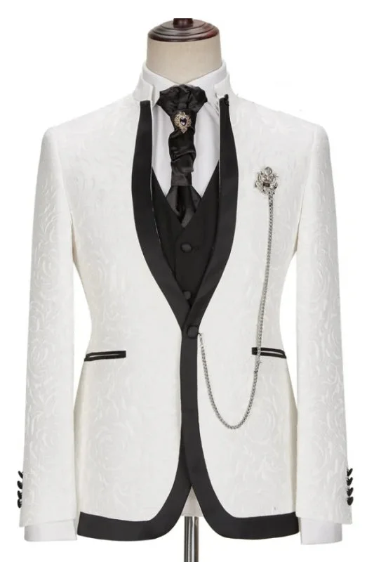 Casual Minimal Relaxed Styles Glamorous White Shawl Lapel Three Pieces Wedding Suits One Buttom Slim Fit Jacket Casual Minimal Relaxed Styles Glamorous White Shawl Lapel Three Pieces Wedding Suits One Buttom Slim Fit Jacket