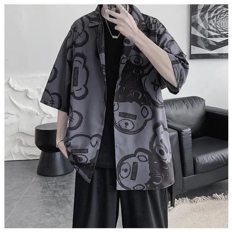 Monochrome Chic Comfortable Fits Graffiti Printed Short Sleeve Shirt