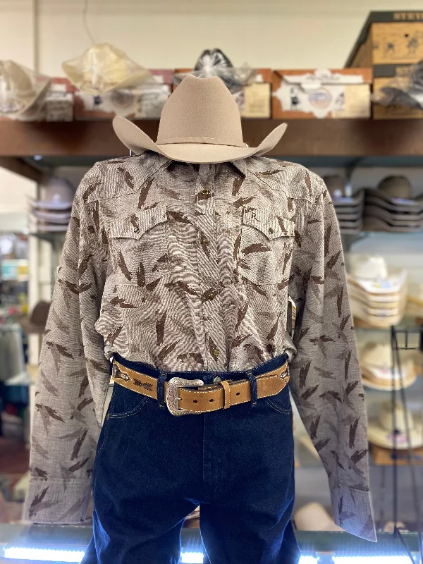 Timeless Smart Urban Outfits Gray and Brown Brush Pattern Pearl Snap Western Shirt