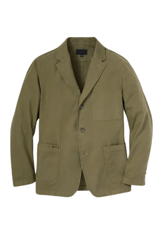 Understated Sleek Athletic Tops Green Washed Cotton 3-Button Jacket