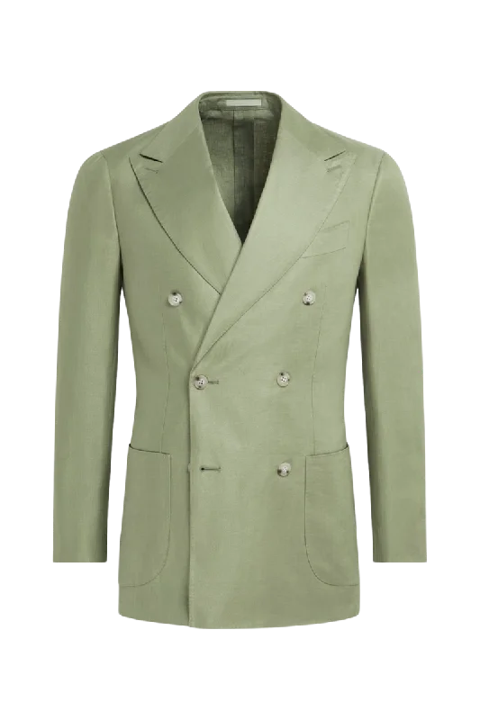 Chic Relaxed Trendy Sweaters Green Wool Double Breasted 2-Piece Suit