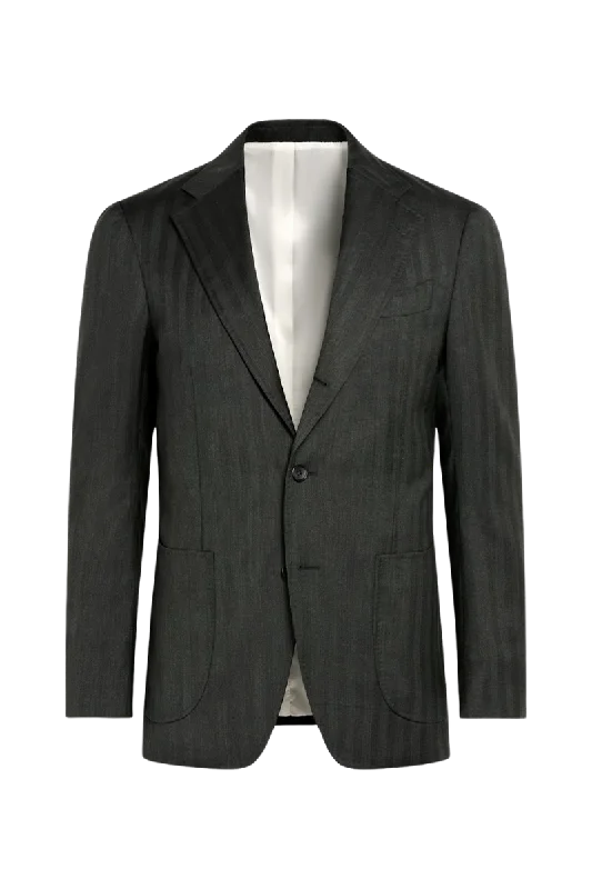 Monochrome Rugged Versatile Wear Grey Stripe Wool Notch Lapel Single Breasted Suit