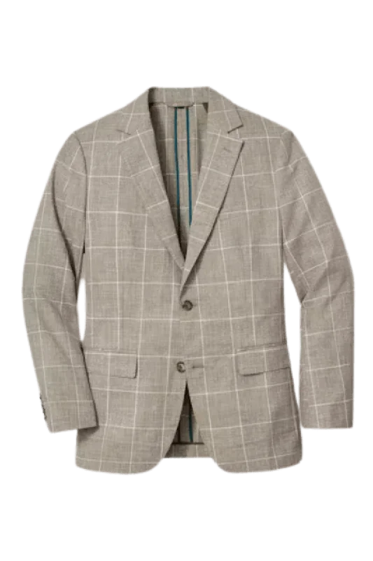 Sleek Modern Vintage Style Grey Windowpane Notch Lape Single Breasted Jacket
