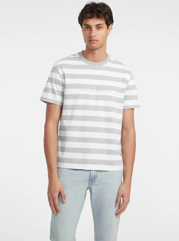 Retro Relaxed Formal Casuals Guess Jeans White Grey Striped T-Shirt