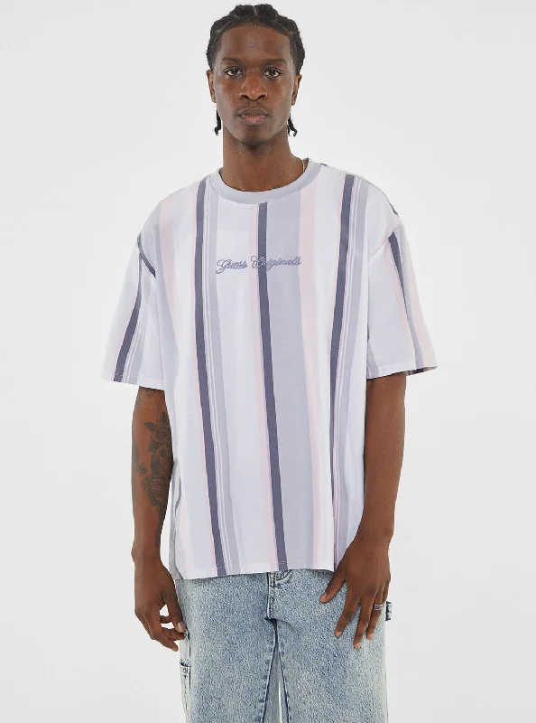 Classic Monochrome Modern Basics Guess Originals Vertical Stripe T-Shirt