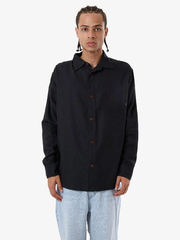 Sleek Heritage Modern Clothing Hemp Minimal Thrills Oversize Long Sleeve Shirt - Black