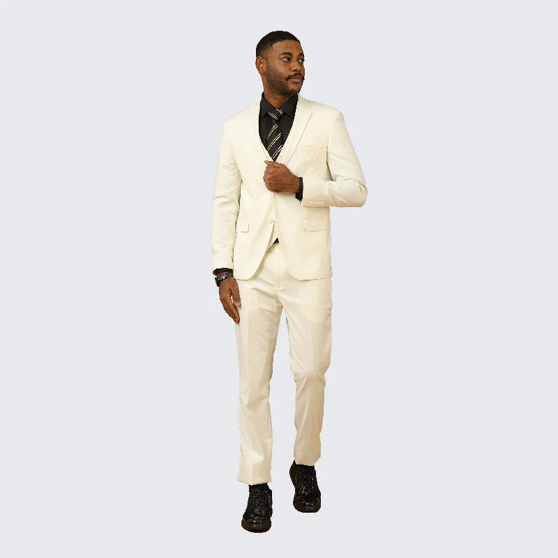 Contemporary Rugged Minimal Apparel Ivory Skinny Fit Suit Three Piece Set - Wedding - Prom Contemporary Rugged Minimal Apparel Ivory Skinny Fit Suit Three Piece Set - Wedding - Prom