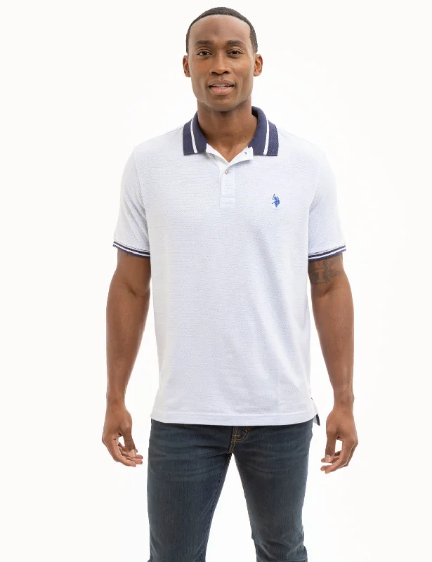 Chic Polished Functional Wear JACQUARD TEXTURED JERSEY POLO SHIRT